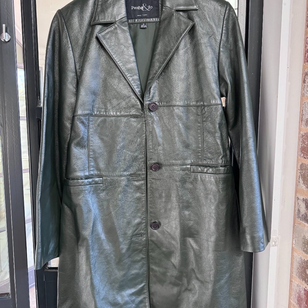 PASHA & JO DARK GREEN LEATHER COAT size M